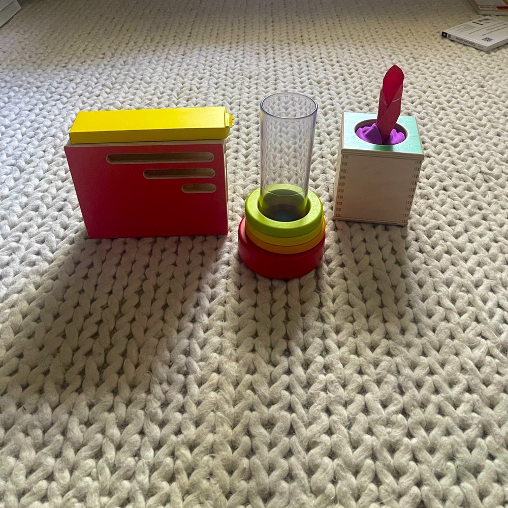 4 Lovevery wooden Montessori baby toys